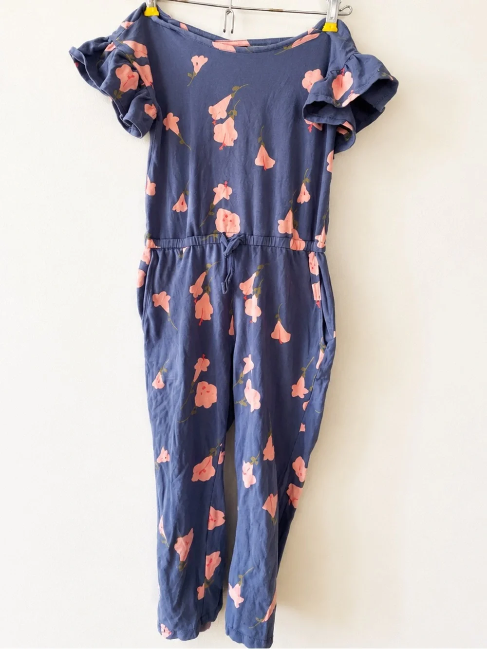Tea Collection Floral Jumpsuit knit Ruffle Sleeve SZ Y5